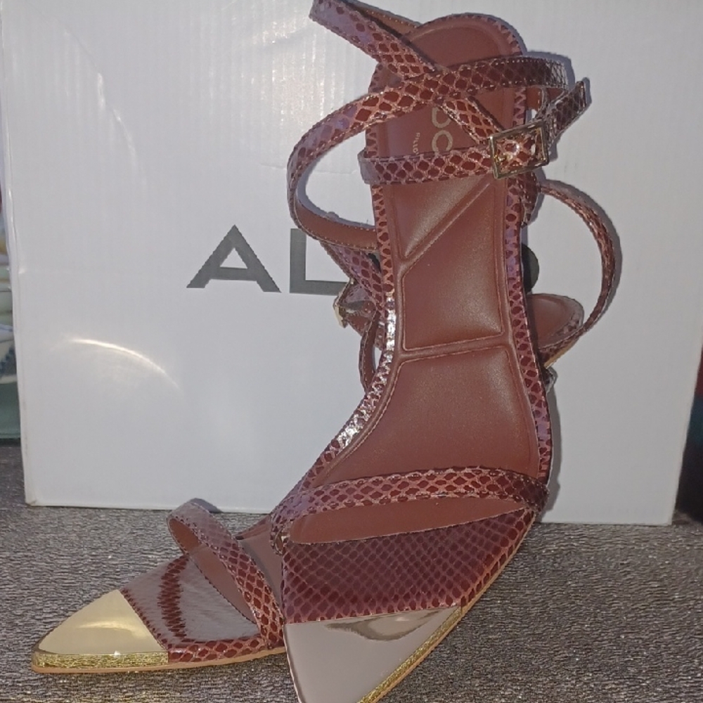 ALDO Brown Snake Strappy Heels